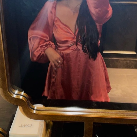 FREE PEOPLE — JUSTIN SATIN CUT OUT MINI DRESS IN CORAL, US M, ORIGINALLY $298 - Picture 4 of 16